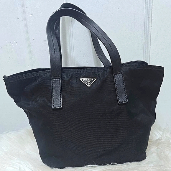 PRADA Tessuto Mini Nylon & Leather Tote Bag / Handbag in Black & Silver - Picture 2 of 13